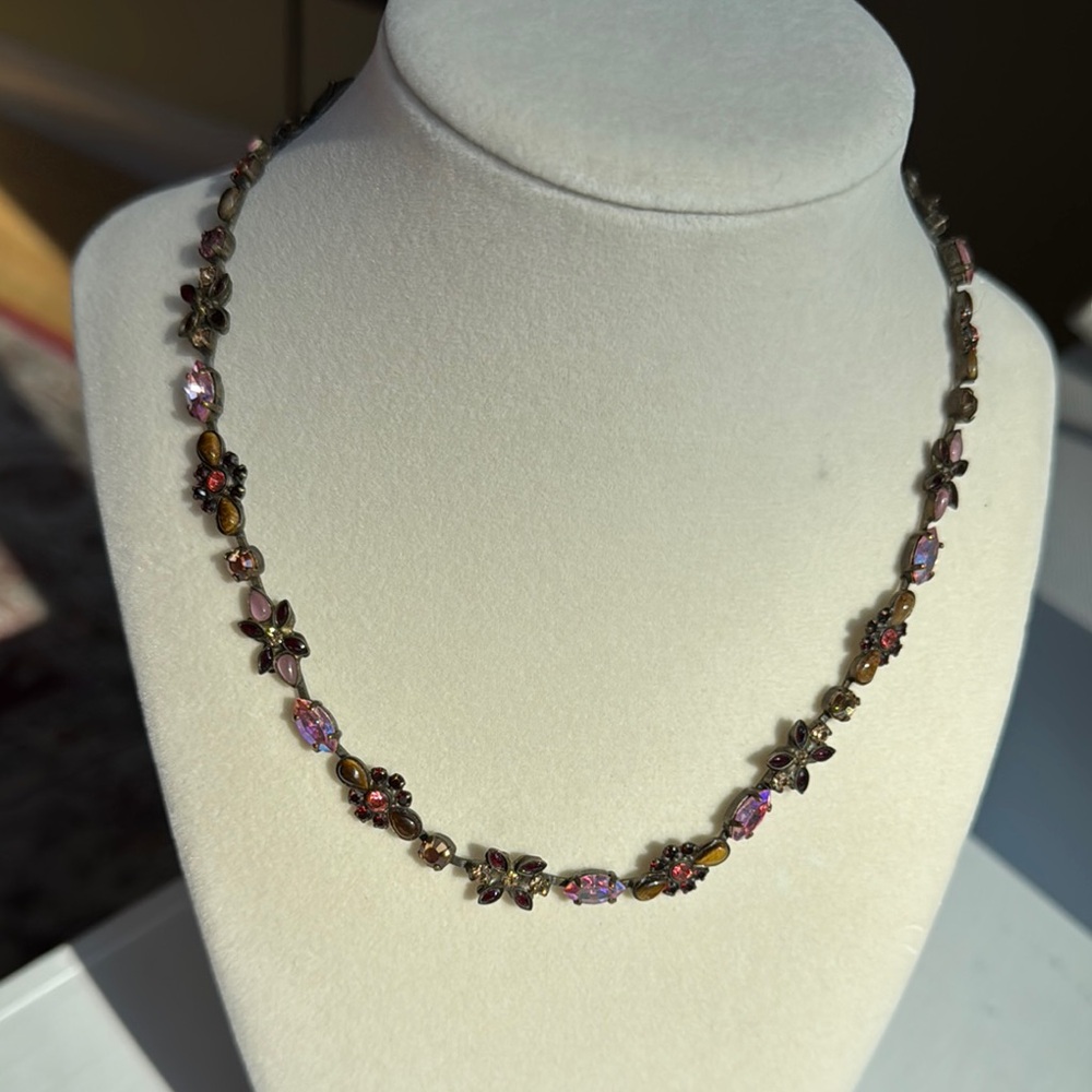Elegant Sorrelli Choker Necklace with  Crystals in Pink and Brown Tones